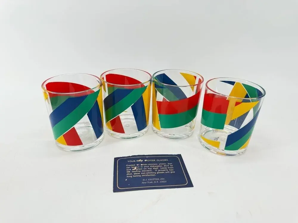 Vintage H.J. Stotter Plastic Tumblers Colorful Geometric Drinkware Set